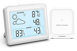 Ankilo Radiowa stacja pogodowa z czujnikiem zewnętrznym, 3,7 cala, bezprzewodowa, z prognozą pogody, termometrem do użytku wewnątrz i na zewnątrz, higrometr, termometr pokojowy, radiowy, cyfrowy