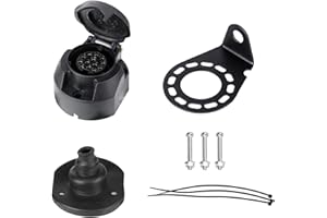 BEIJISTAR Kit de Zócalo de Remolque 13 Pines con Junta de Goma y Soporte de Montaje de Metal, 12V Conector Hembra Enchufe de Remolque 13 Pines Impermeable, para RV Caravana Camión