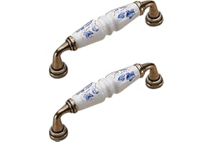 JIAJULASHOU123 2 Piezas Tiradores de Gabinete de Cocina Pomos de Cerámica para Muebles Vintage Tiradores para Puertas de Cocina con Tornillos para Armario Cajón Dormitorio (Hole pitch:96mm,C)