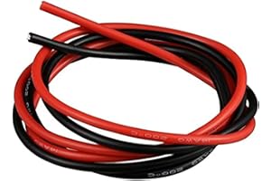 Boladge 2 Mètres Fil de Silicone Pur Câble d'alimentation 14AWG Câble de Batterie fil de Cuivre étamé Câble RC de 14 Gauge (1 Mètre en Noir et 1 Mètre en Rouge) (14AWG)