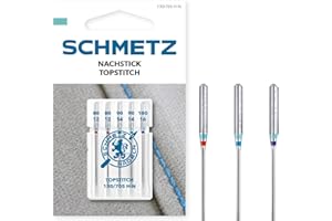 Aiguilles pour machines à coudre SCHMETZ | 5 Aiguilles pour Surpiquer (5 aiguilles pour surpiqûre) | 130 N | Grosseur d'aiguille 2x 80/12, 2x 90/14 et 1x 100/16