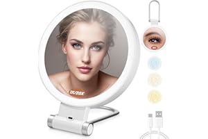 ZOFORY Specchio Trucco con Luci, 20X/1X Doppia Specchio Ingranditore, Ricaricabile e Pieghevole, Specchio Ingranditore con Luce, Illuminazione a 3 Colori, Specchio Trucco Ingranditore, per Trucco e Viaggi