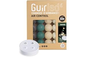 GuirLED - Guirlande lumineuse boules coton LED USB - Télécommande sans fil - Veilleuse bébé 2h - Adaptateur secteur double USB 2A inclus - 4 intensités - 32 boules 3.2m - Sauvage