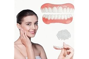 JUXINE 2 Pairs False Teeth Set for Adults, Instant Veneers Dentures Fake Teeth Braces Whitening Cosmetic Tooth Covering Snap on Smile Teeth Cosmetic Veneers Teeth Temporary Dentures Top and Bottom