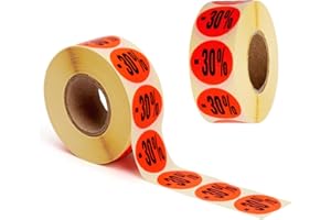 POKORNYS - Etiquetas promocionales «-30%» I Tarjetas para productos rebajados I Set de 2.000 autoadhesivos de descuento en rojo brillante I Pegatinas adhesivas permanentes, redondas con Ø 32mm