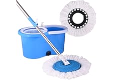 Zureni Bucket Quick Spin Mop with 2 Microfiber Wet Dry Mophead Floor Cleaning pocha Extendable Handle Removable Wringer 360° 