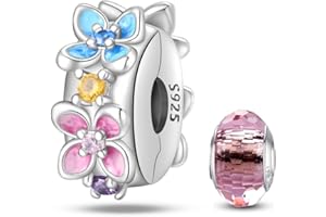 HappyStar charm argento 925 Clip Stopper Beads Charms Ciondolo perline Compatible donna bracciali (Con una perlina spaziale)