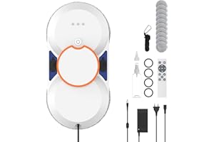 WIWOLER Fensterputzroboter, 5600 Pa Automatischer Fensterreinigungsroboter mit Doppelwasserstrahl, Intelligente Navigation, Kantenerkennung, 3 Reinigungsmodi, Fernbedienung und 8 Tüchern
