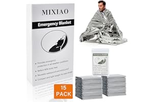 MIXIAO Emergency Foil Blanket (Pack of 15), Survival Thermal Blankets Perfect for Outdoors, Hiking, Survival, Marathons or First Aid (Silver Pack of 15)