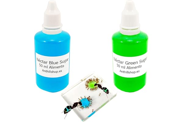 Nourriture pour Fourmis│Excellente et irrésistible【Nourriture pour Vos Fourmis et Ferme de Fourmis】 - Nouveau Nectar de Sucre Bleu Plus Nectar de Sucre Vert - Pack Économique de 2 Bouteilles de 50 ML