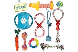 Labeol Dog Toys Puppy Chew Toys from 8 Weeks Small Puppy Natural Cotton Interactive 10Pcs Indestructible Tough Dog Rope Toys for Strong Dogs
