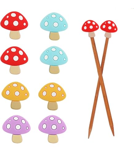 8 Pezzi Protezioni Per Ferri Da Maglia In Silicone - Forma Fungo, 4 Colori, Per Knitting - Foto 2