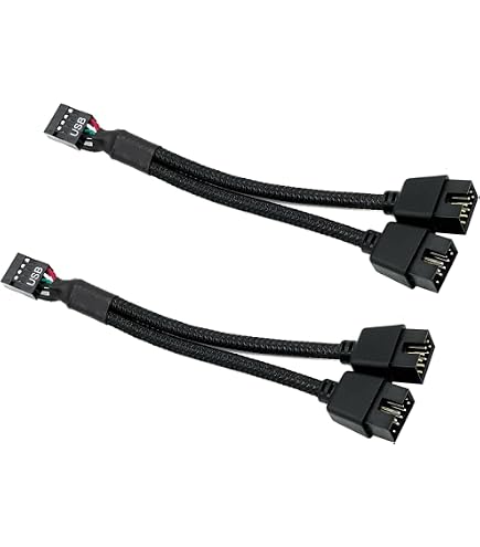 2x USB 2.0 9-Pin Verlängerungskabel Für Motherboard – Nylon, Schwarz, Für PC-Interne