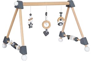 roba Portique d'Éveil en Bois pour Bébé Rock Star Baby 3 - Jouet d'Activité avec 3 Pendentifs et Formes à Tourner - Arche de Jeux Solide - Naturel / Anthracite