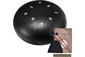 Steel Tongue Drum, WZTO Zungentrommel 8 Noten 6 Zoll Scheibentrommel Stahl Zunge Schlagzeuger Stahlzungen-Trommel Percussion Instrument Hand Pan Drum mit Trommelschlägeln und Tragetaschen(Schwarz)