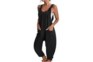 Chanpning Salopette Femme Ete Fluide Grande Taille Combinaison Pantalon Large Décontracté Playsuit Ample Jumpsuit Casual Vintage Couleur Unie Salopette Romper avec Poche