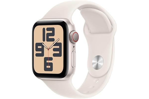 Apple Watch SE de 2.ª generación GPS + Cellular Smartwatch con caja de aluminio en Blanco estrella, 40 mm y Correa deportiva Blanco estrella-Talla S/M.Monitores de entreno y sueño, resistencia al agua