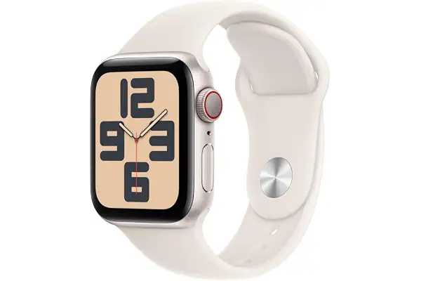 Apple Watch SE de 2.ª generación GPS + Cellular Smartwatch con caja de aluminio en Blanco estrella, 40 mm y Correa deportiva Blanco estrella-Talla S/M.Monitores de entreno y sueño, resistencia al agua
