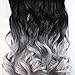 22"Clip in 7Pcs 16 Clips Full Head Two Tone Ombre Synthetic Curly Wavy Hairpiece Hair Extensions Natural Black to Silver Grey