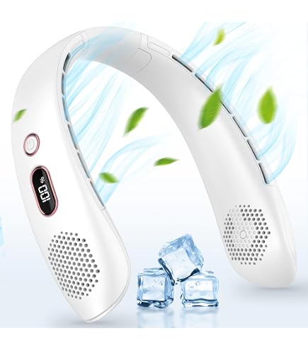 Ventilateur De Cou Rechargeable USB - 3 Vitesses, écran LED, Léger (135g), Blanc