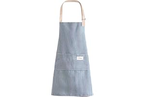LECTNORE Stripe Bib Apron, Chefs Kitchen Aprons Adjustable Apron with 2 Pockets Cooking Apron Cotton Apron for Women/Men