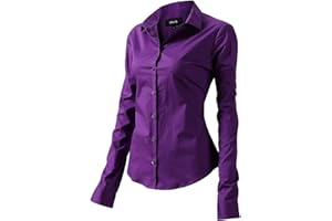 FLY HAWK Bluse Hemdbluse Damen Hemd Basic Kent-Kragen Elegant OL Work Slim Fit Langarm Stretch Formelle Hemden Größe 34 bis 52