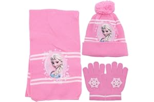IQEPXTGO Frozen Bonnet et Gant Fille Hiver Chaud Tricot Elsa Lot de 3 Accessoires Tricotés Bonnet d'hiver Filles Doux Chapeau Tricoté Chaud Cache-Cou Extensible pour Fille Garçon(3-8 ans)（C）