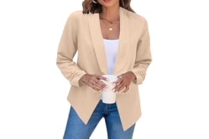 YMING Femme Courts Cardigans Ouverts sur Le Devant Couleur Unie Vestes Manches Longues Blazers
