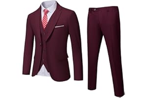 YND Traje de 3 piezas de ajuste delgado para hombre, un botón sólido chaqueta chaleco pantalones con corbata