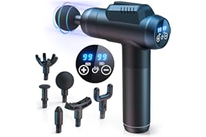 Timiyou Massage Gun, Massage Gun Deep Tissue, Back Massagers for Muscle Pain Relief, 99 Speeds Powerful Percussion Massage Machine with LCD Touch Screen, 6 Heads for Shoulder Body Back Relaxation