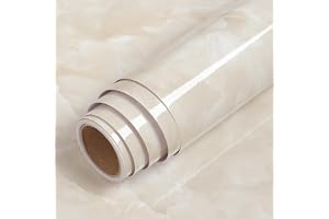 LaCheery Självhäftande film möbler marmor krämvit högglans köksfolie bänkskiva 40 cm x 200 cm vinylfolie för möbler beige kök