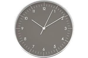 LUUK LIFESTYLE Orologio da parete al quarzo semplice con movimento silenzioso, design scandinavo e moderno, decorazione per casa, ufficio, grigio scuro, argento