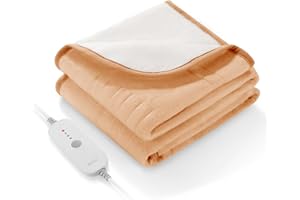 ‎CURECURE Wärmeunterbett 150 x 80 cm mit 4 Heizstufen & Schnellheizung, 10h Abschaltautomatik, Überhitzungsschutz, Maschinenwaschbar - Elektrische Matratzenheizung für Einzelbetten (Kamel)