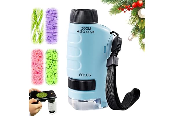 Microscope Numérique pour Enfants, 2026 Nouveau Microscope de Poche Portable, Micro Scope Portable pour Enfants avec LED 12 Spécimens Micro-Scope Enfant Portable Jouet Scientifique Éducatif (Bleu)