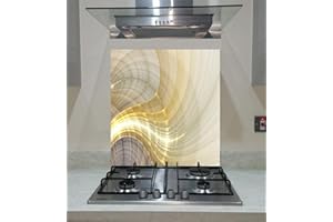 VA ART GLASS Crédence de cuisine, panneau en verre trempé, lignes fractales incurvées, illustration numérique, n'importe quelle taille, verre Va Art (60 x 70 cm)