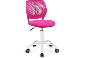 COSTWAY Kids Desk Chair, Height Adjustable Swivel Computer Chair with PU Casters & Gas Lift, Ergonomic Mesh Task Study Chairs for Boys Girls (Rose)