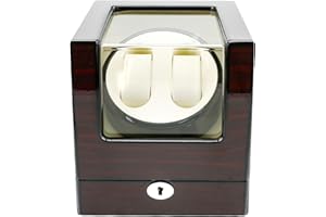 FIMAGO Remontoir automatique 2 remontoirs de montre double avec serrure Affichage LED Boîte de montre en bois faite à la main 4 modes Fonction minuterie rotative, Braun