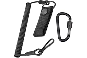 YUEJIESELECTED Lot de 1 dragonne élastique avec mousqueton noir- Paracorde spirale résistant - Accessoire de sécurité pour téléphone, clé, lampe de poche - Attache sécurisée pour équipements tactiques et sacs- Noir