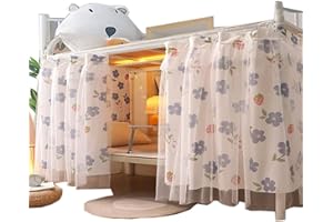 IDAHSOR 2 Panel Bottom Bunk Bed Curtains Cloth Breathable Bed Canopy Students Curtain Shading Nets for Single Bed (Blue flowers)