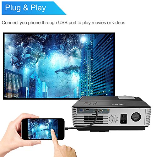Smartphone HD Projector Home Video-3500 Lumen LED LCD 1080p Game Projector 2017 Upgraded for iPhone iPad (USB Cable Only) 1280x800 Native HDMI Outdoor Entertainment Movie Proyector