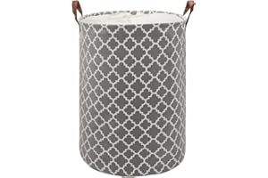 Maxsilan 60L Large Laundry Basket with Drawstring, Collapsible Laundry Hamper with Handle, Round Folding Washing Storage for Bedroom, Bathroom, College Dorm, Grey
