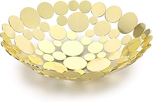 SumnaCon Ciotola da banco in metallo per frutta – Cucina & Tavolo da pranzo Display Basket – Oro
