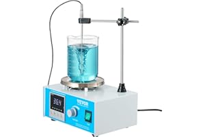 VEVOR Magnetic Stirrer with Heating Plate 1500RPM 250W Heating Power, Stirring Plate, 1000ml Stirrer Set with Adjustable RPM Button & Support Stand & Stirrers, Max 99.9°C, LED Indicator, White