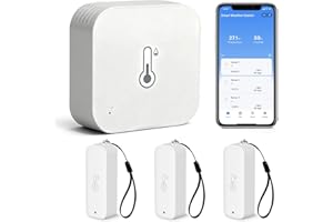 Chatthen Igrometro Wifi, Termometro Esterno, Wireless 150m Range, Tuya APP Data Storage e Calibrazione, Temperatura e Umidità Monitor, 3 Sensori e 1 Base Station, Compatibile con Alexa