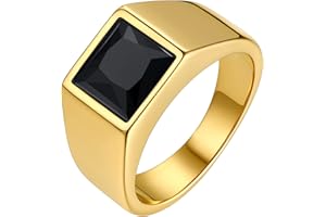 Bestyle Anillo Hombre Anillos de Sello Cuadrado 8mm Ancho Anillo con Piedra Negro/Azul Anillos de Acero Inoxidable Personalizados Anillos Hombre Tamaño 14.5-32.5