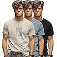 BULLMER Trendy Printed Cotton Blend Crew Neck/Round Neck Half Sleeve Tshirt for Men - Pack of 3