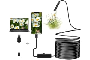 OYRLIZE 7mm USB Endoscope Inspection Camera 2 MP CMOS Snake Camera Borescope 2 in 1 Flexible HD Waterproof Tube Sink Drain Pipe Camera with 6 Led Light for PC/Laptop/Computer/OTG UVC Android Phone-16.4ft/5M