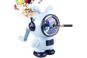 BAIFULAI Temperówka z korbą, z korbą, niebieska temperówka do ołówków w kształcie astronauty, ręczna temperówka z 3 stopniami regulacji, temperówka z pojemnikiem, dla dzieci, studentów