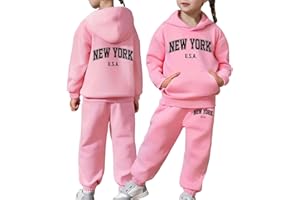 GÉNÉRIQUE Survêtement Enfant Fille Ensemble de Sport 2 Pièces Sweat à Capuche et Pantalons Jogging Tenues Sweat Suit Casual Lettre Imprimés Tendance Unisex Costume Jogging de Loisirs Ample Automne Hiver