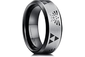 King Will 8mm Black Tungsten Rings for Men Women Wedding Bands The Legend Of Zelda Triforce Ring Matte Finished Comfort Fit